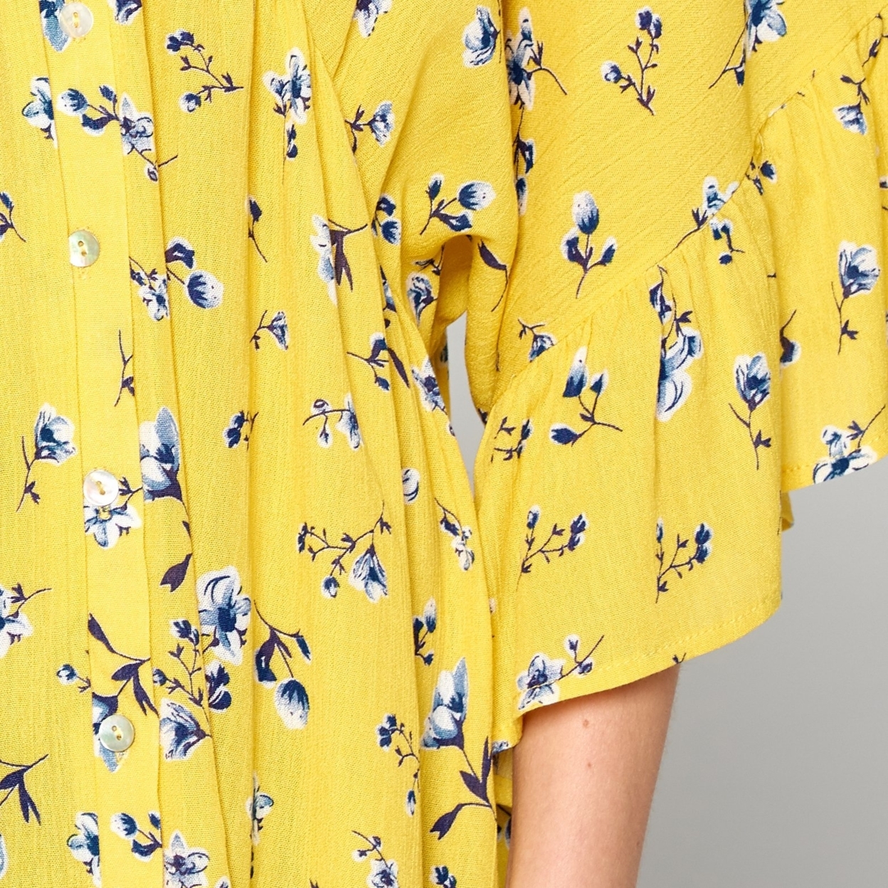 Calico Floral Woven Top - Mustard Yellow, Large (12-14)