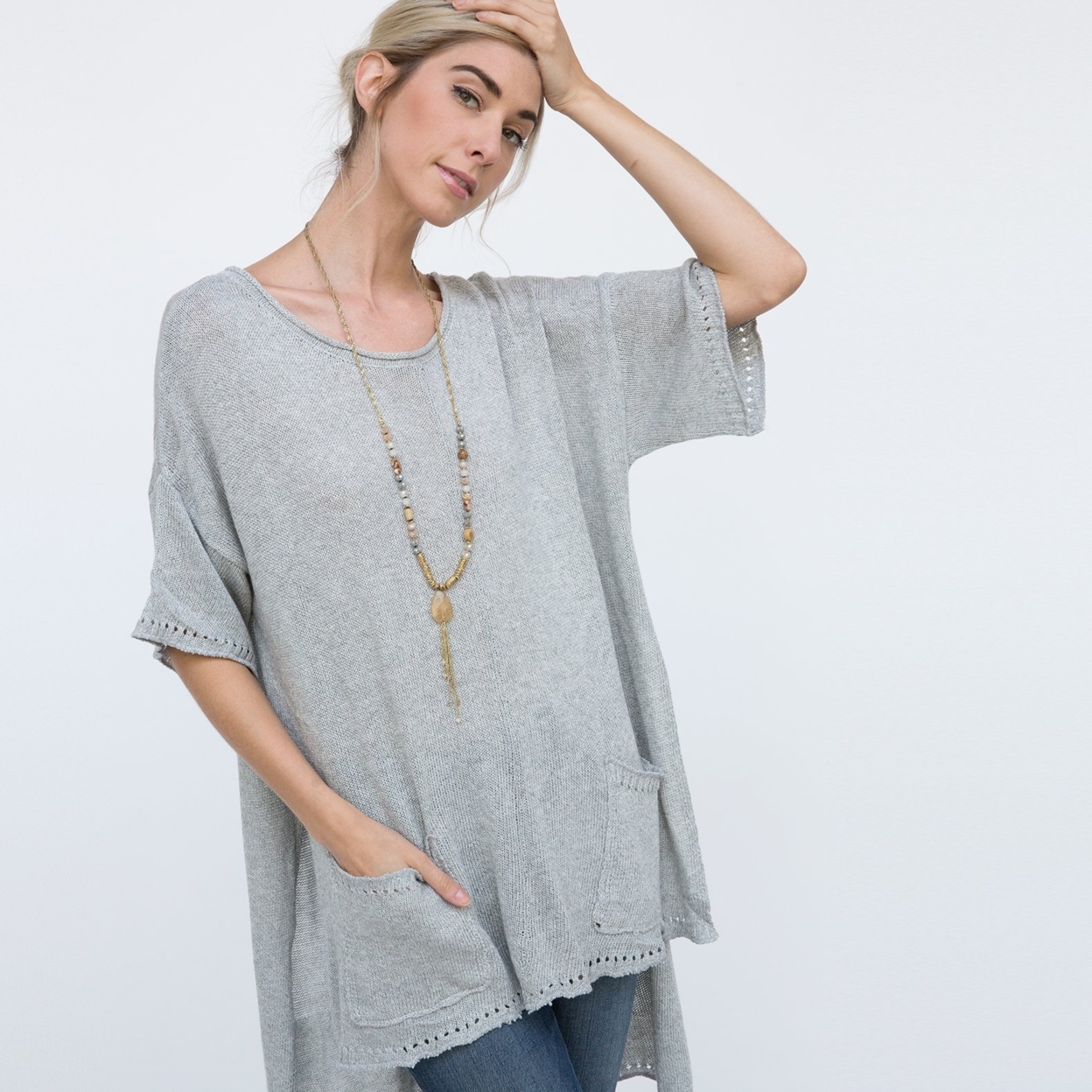 Comfy Oversize Knit Tunic - Dusty Grey, Small (2-4)