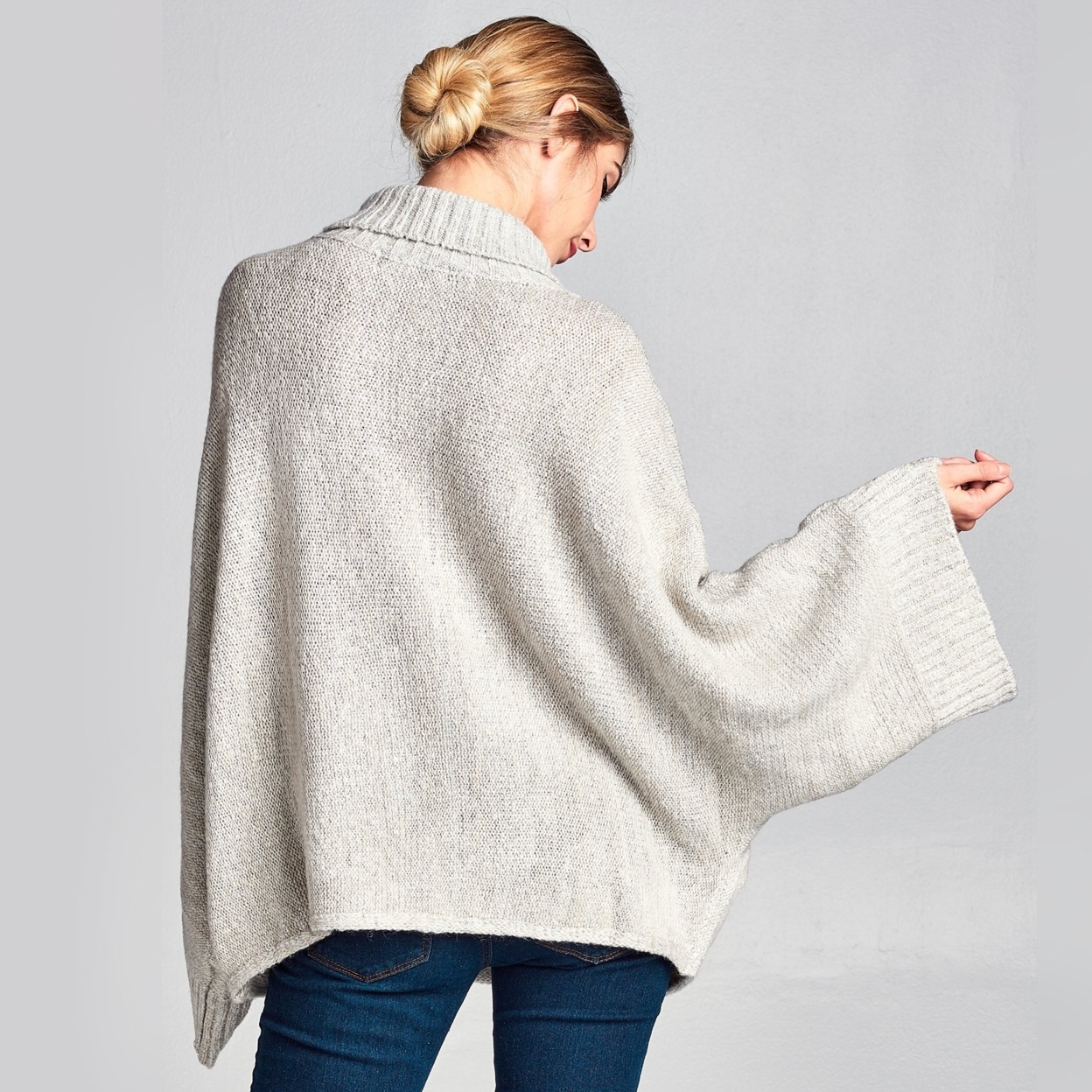 Cowl Neck Bell Sleeve Sweater - Heather Sand, S/m (2-6)