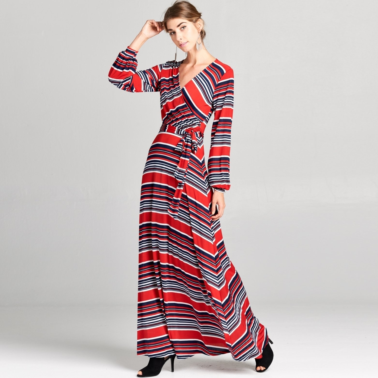 Cuffed Sleeve Venechia Stripe Dress - Red/navy, Small (2-6)