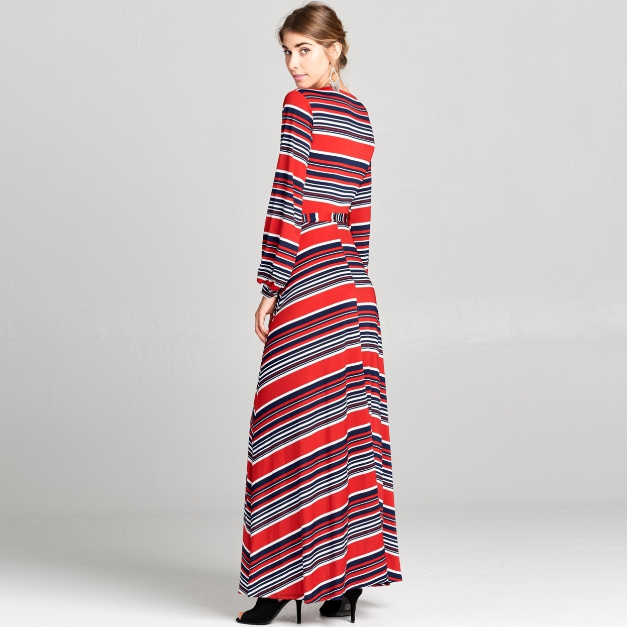 Cuffed Sleeve Venechia Stripe Dress - Red/navy, Medium (8-10)