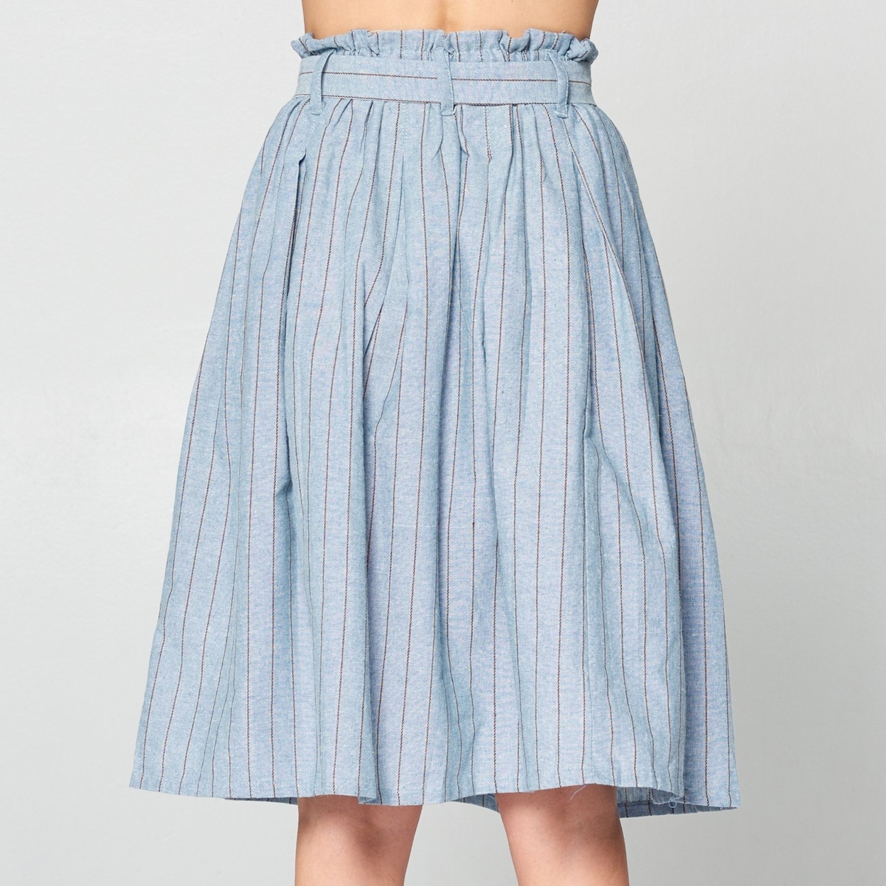 Denim Striped Cotton Skirt - Light Denim, Large (12-14)
