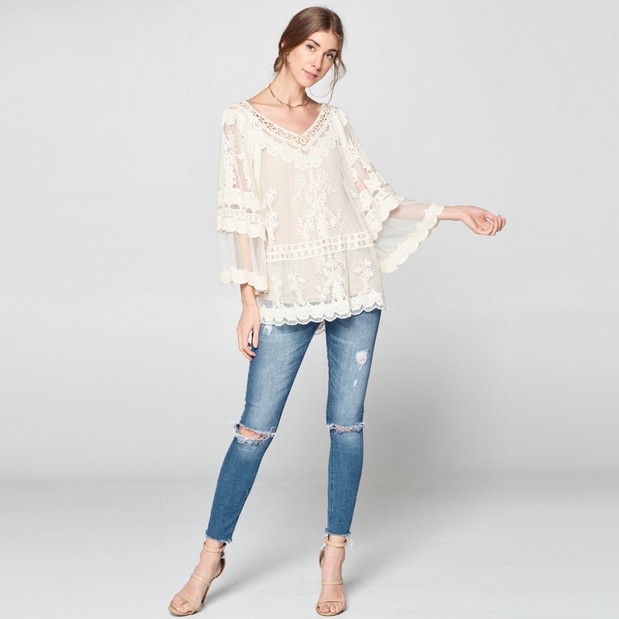Embroidered Fleur Lace Top - Ivory, Small (2-6)