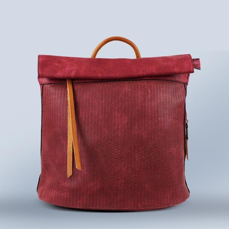 Foldover Leather Backpack - Wine