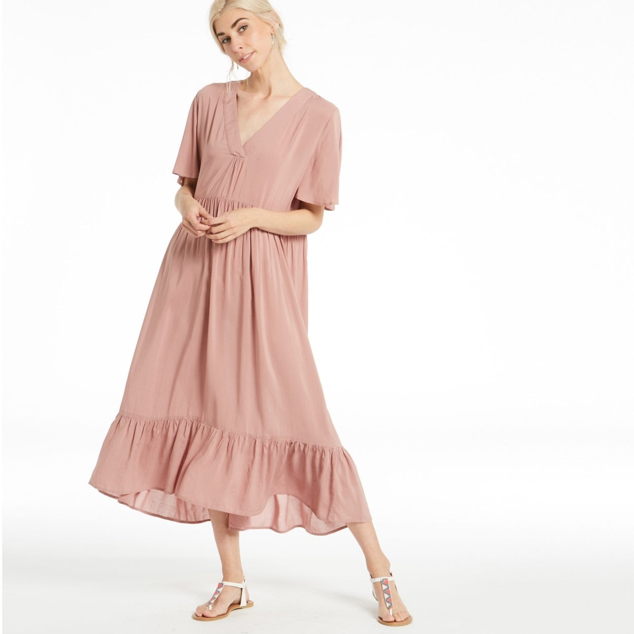 Free As The Wind Midi Dress - Rose, Small (2-4)