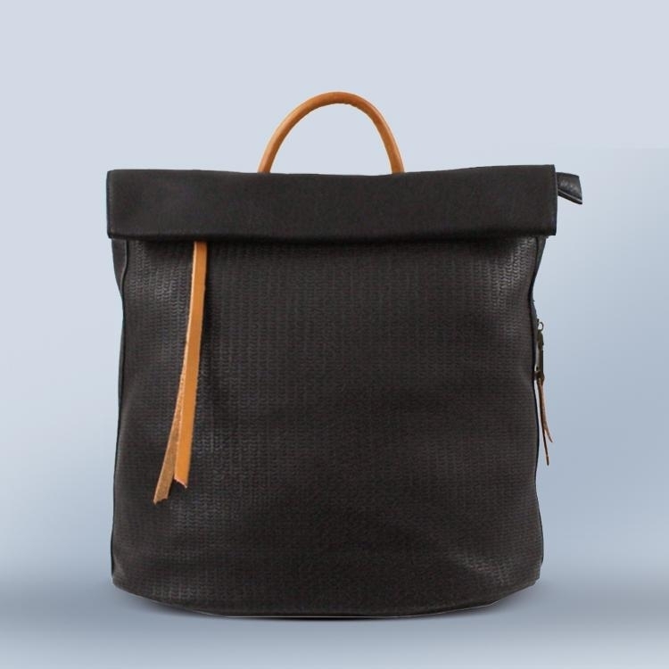 Foldover Leather Backpack - Black