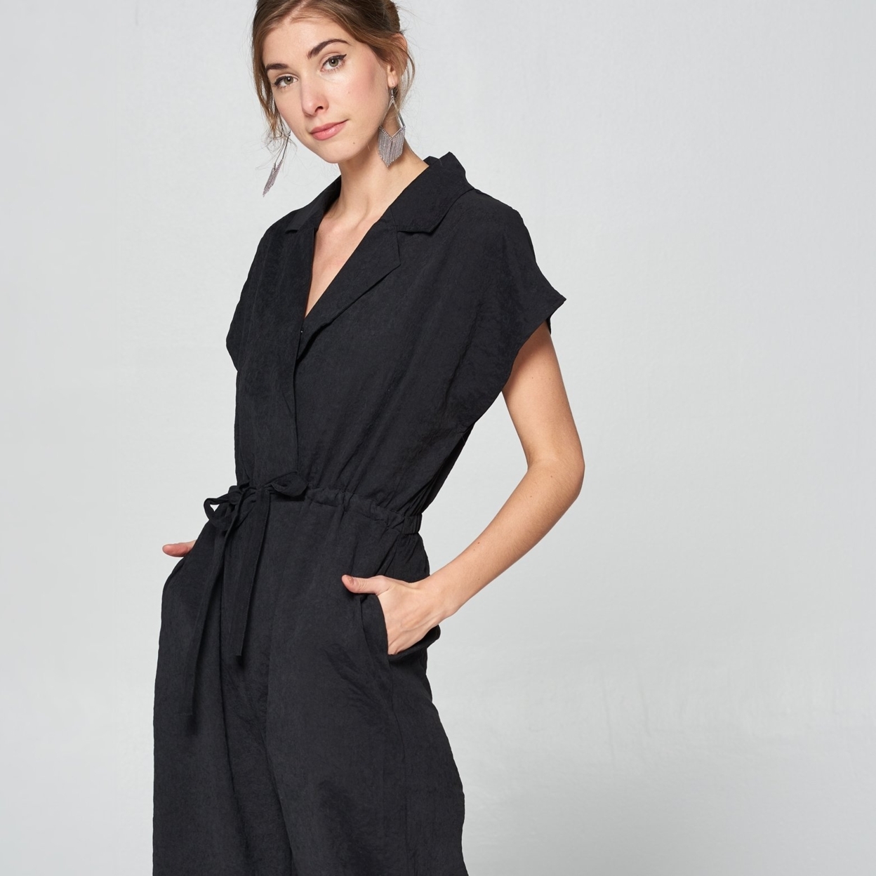 Kimono Cap Sleeve Jumpsuit - Black, Small (2-6)