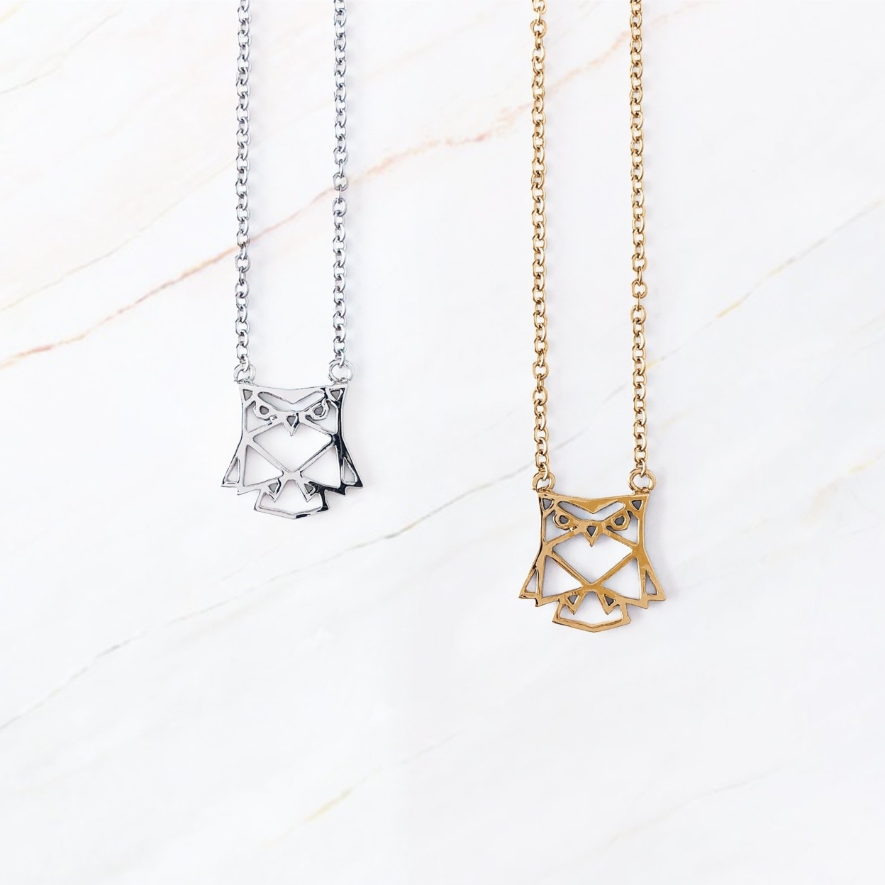 Origami Necklace - Gold, Owl