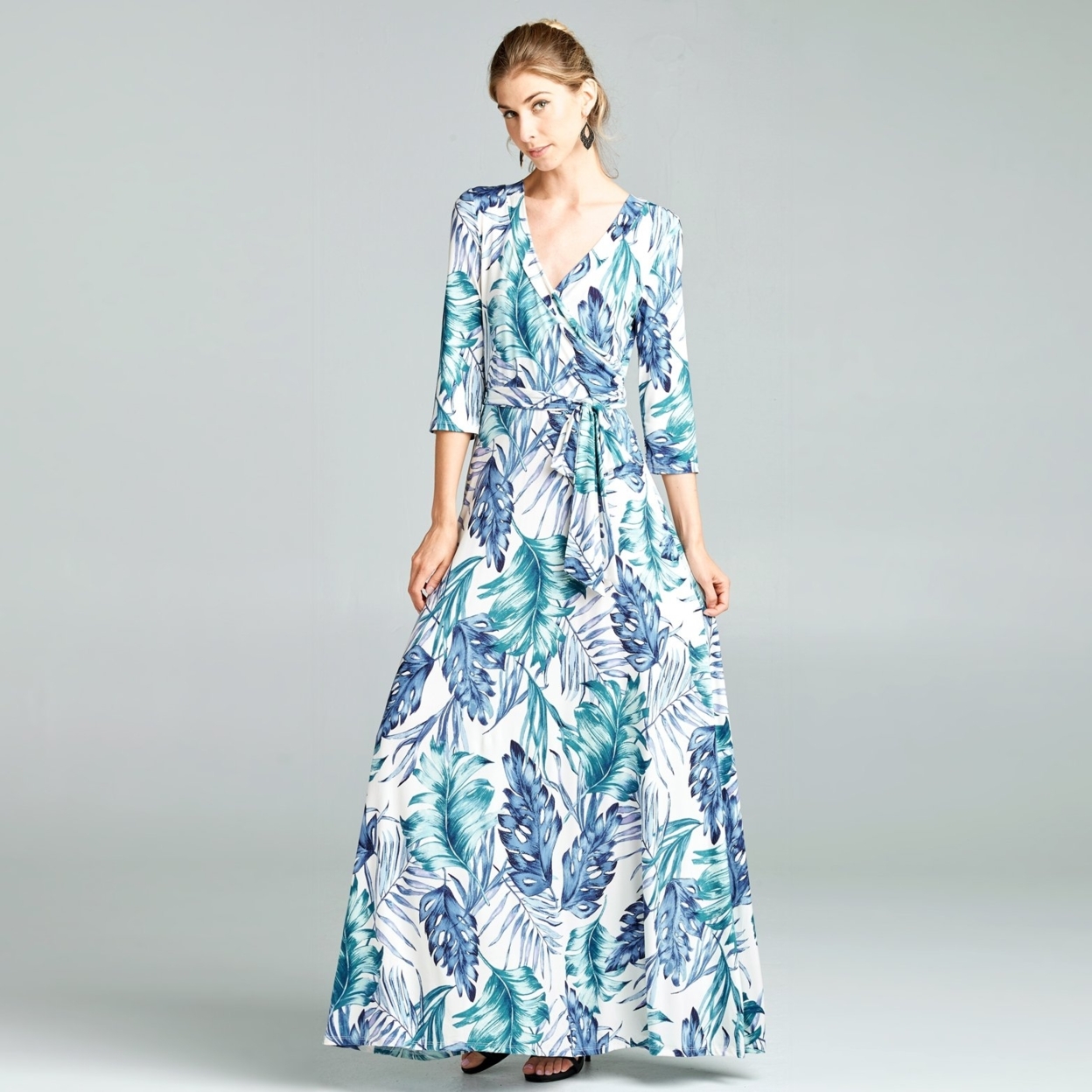 Palm Leaf Venechia Wrap Dress - Blue, Xlarge (16)