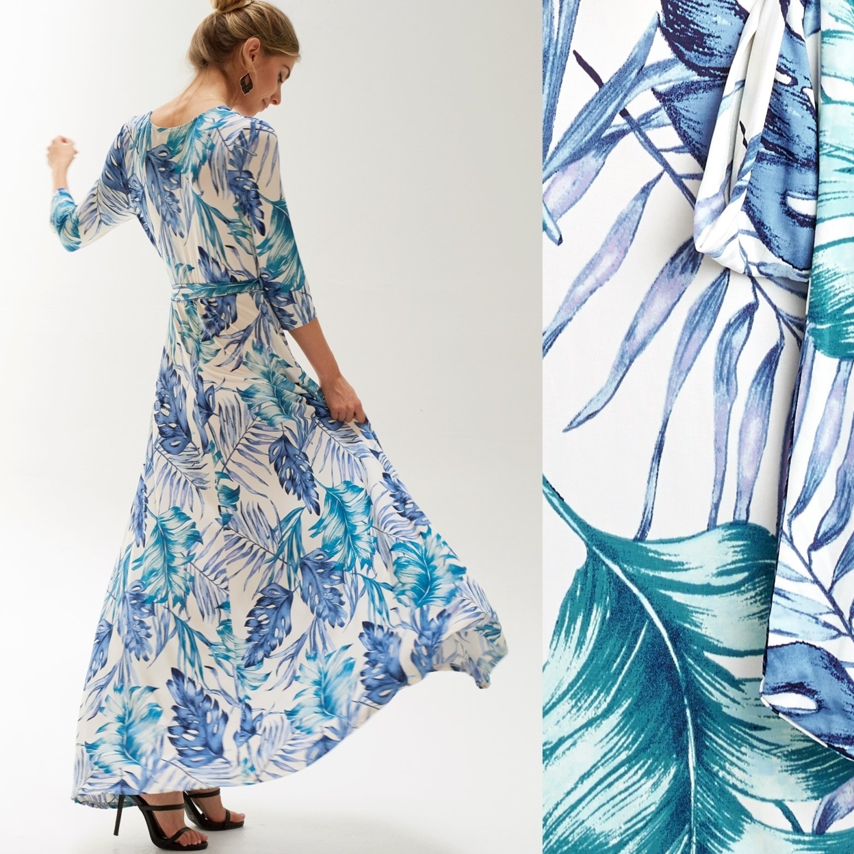 Palm Leaf Venechia Wrap Dress - Blue, Small (2-6)