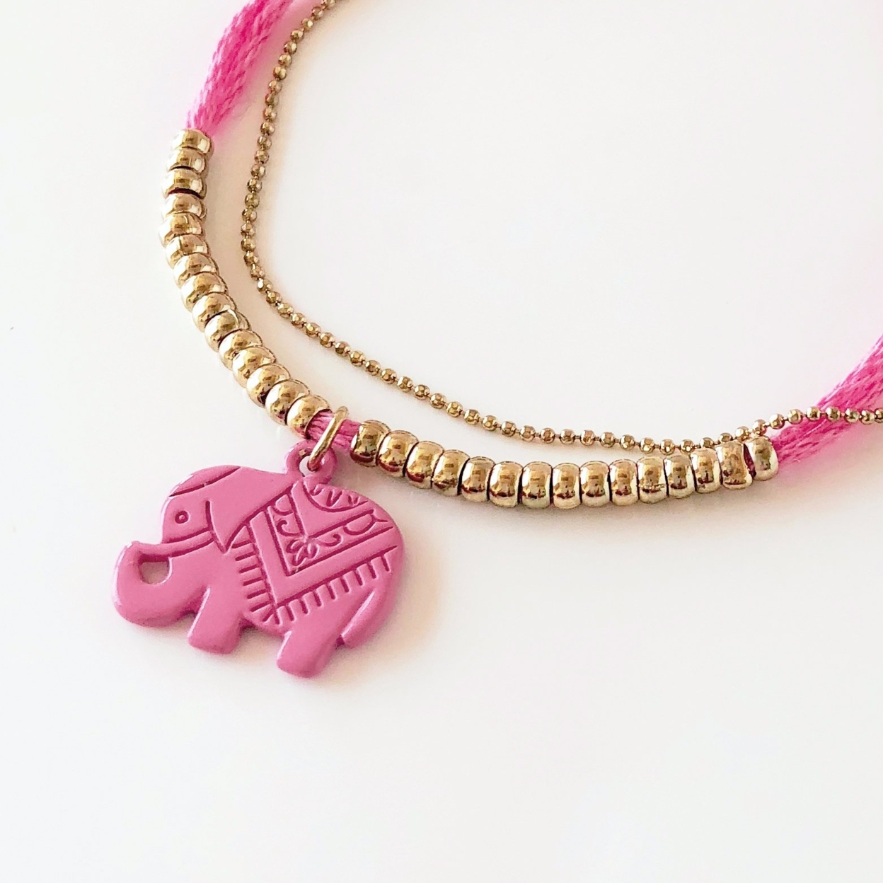 Pink Tribal Elephant Bracelet