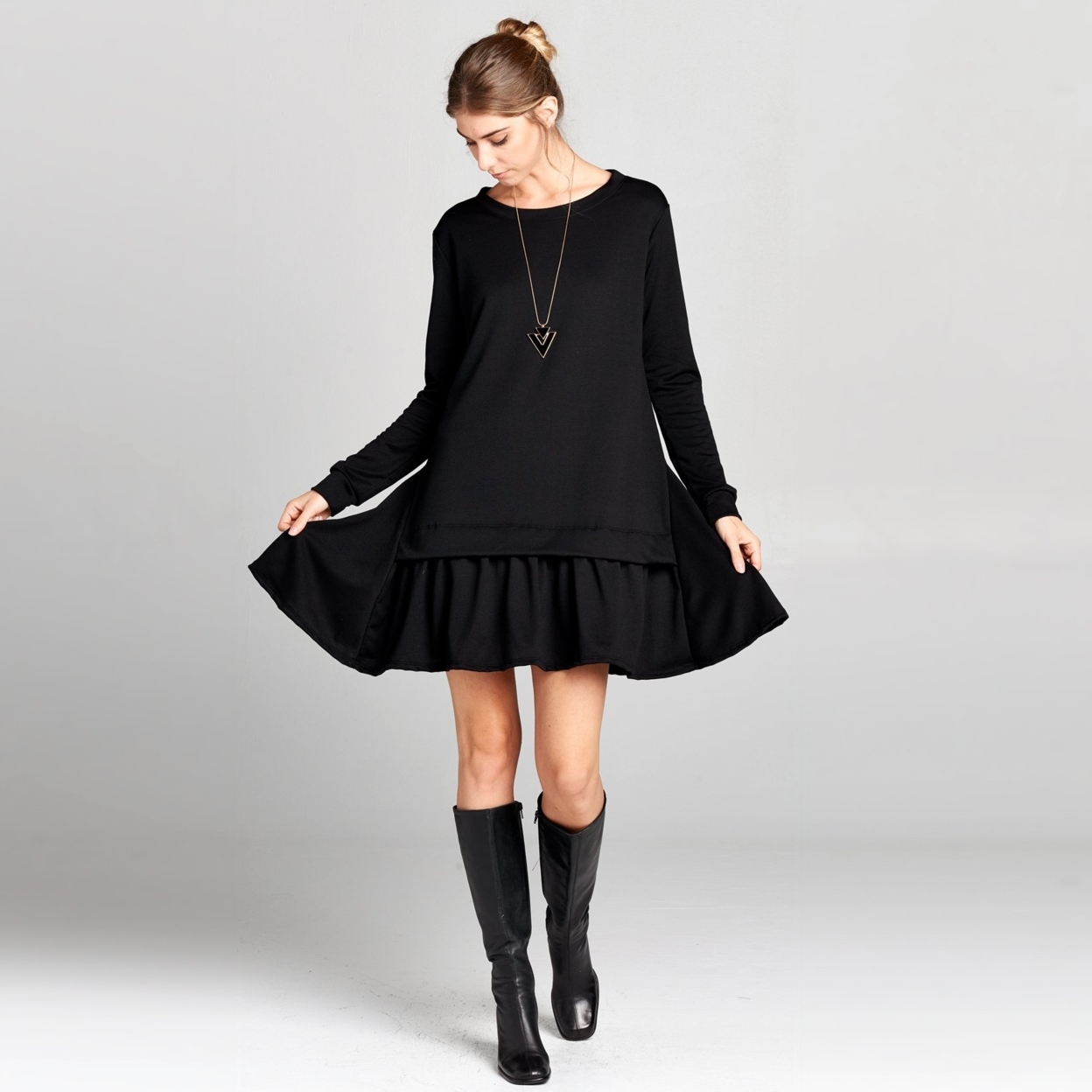 Pleated Hem Sweatshirt Dress - Black, Small (2-6)