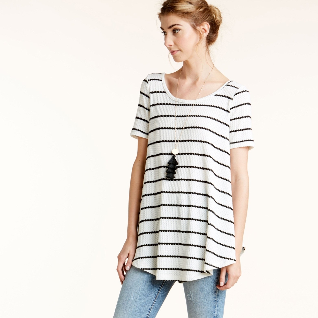 Totter Stripe Waffle Knit Top - Black, Small (2-6)