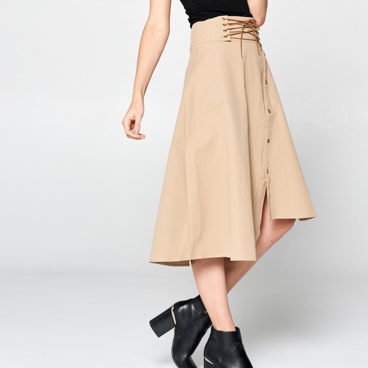 Uneven Cotton Twill Skirt - Olive, Medium (8-10)