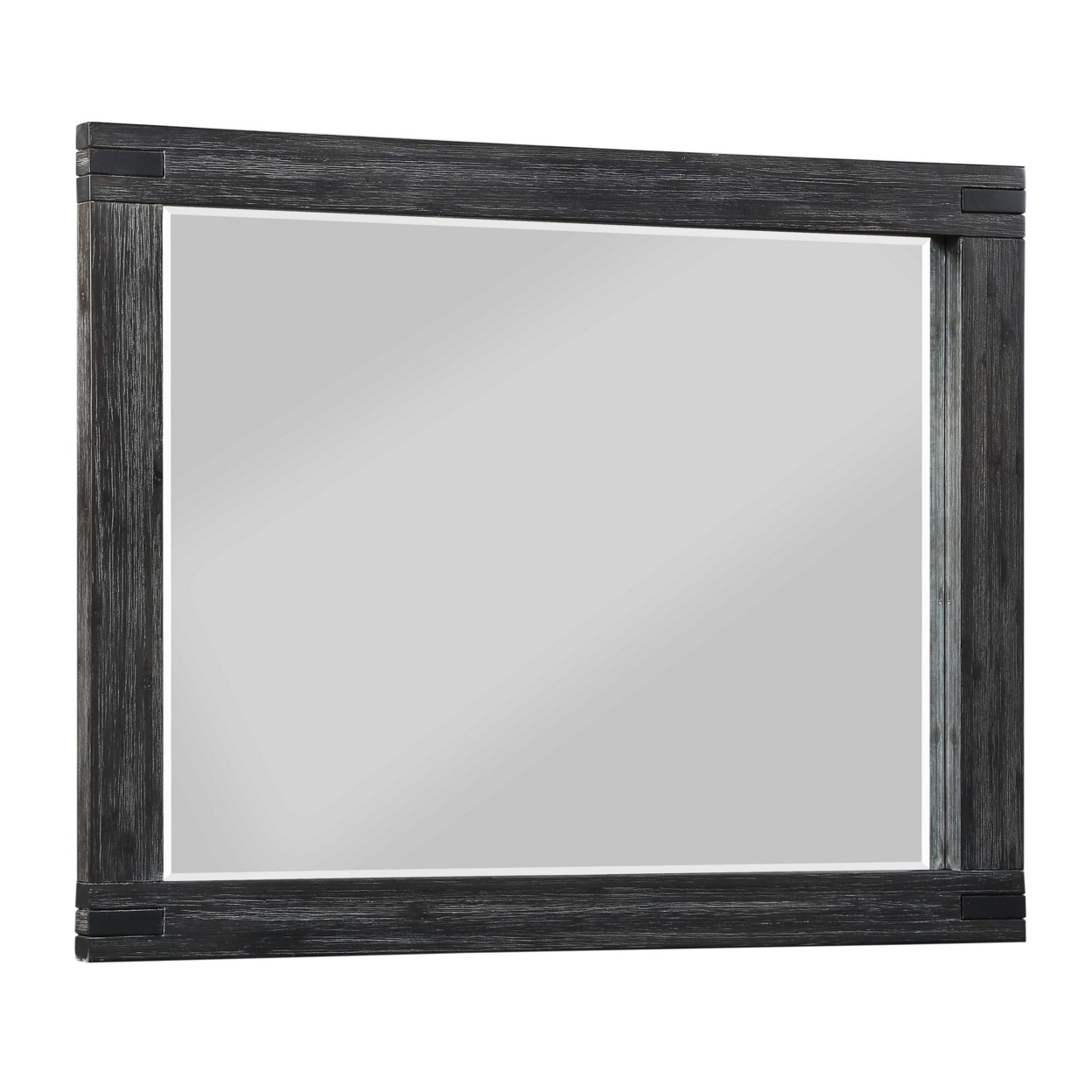 Rustic Style Wooden Frame Rectangular Beveled Mirror, Gray- Saltoro Sherpi