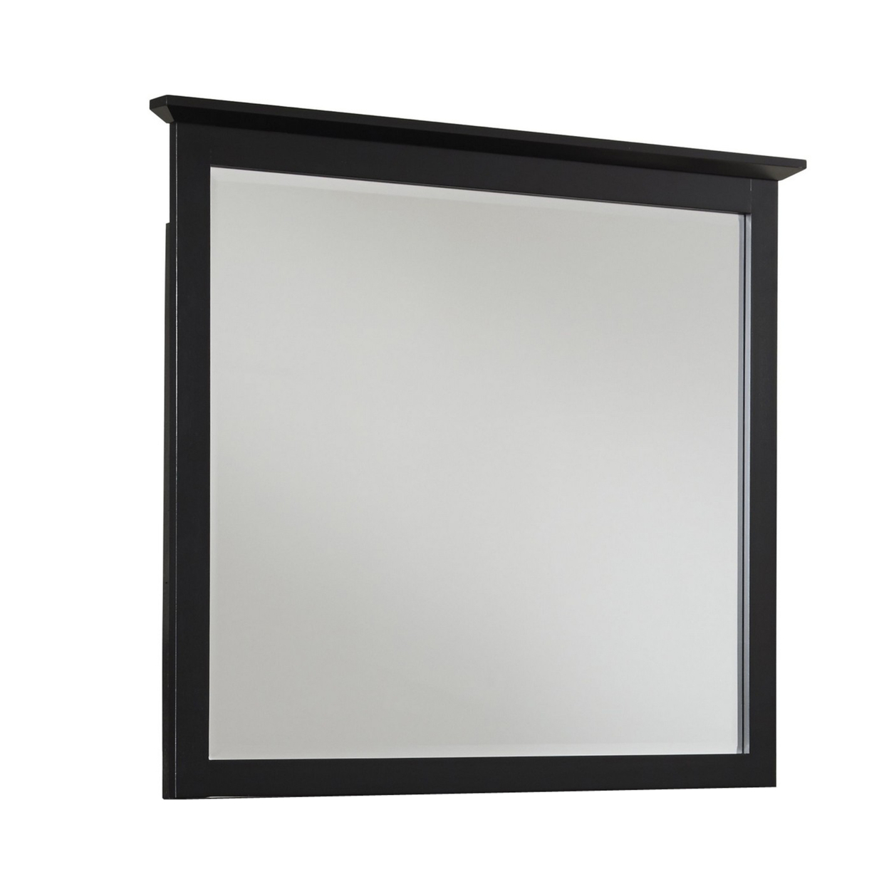 Transitional Style Wooden Frame Mirror With Beveled Floating Top, Brown- Saltoro Sherpi