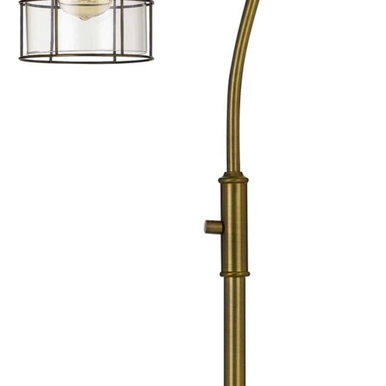 60 Inch Metal Downbridge Design Floor Lamp With Caged Shade, Antique Brass- Saltoro Sherpi