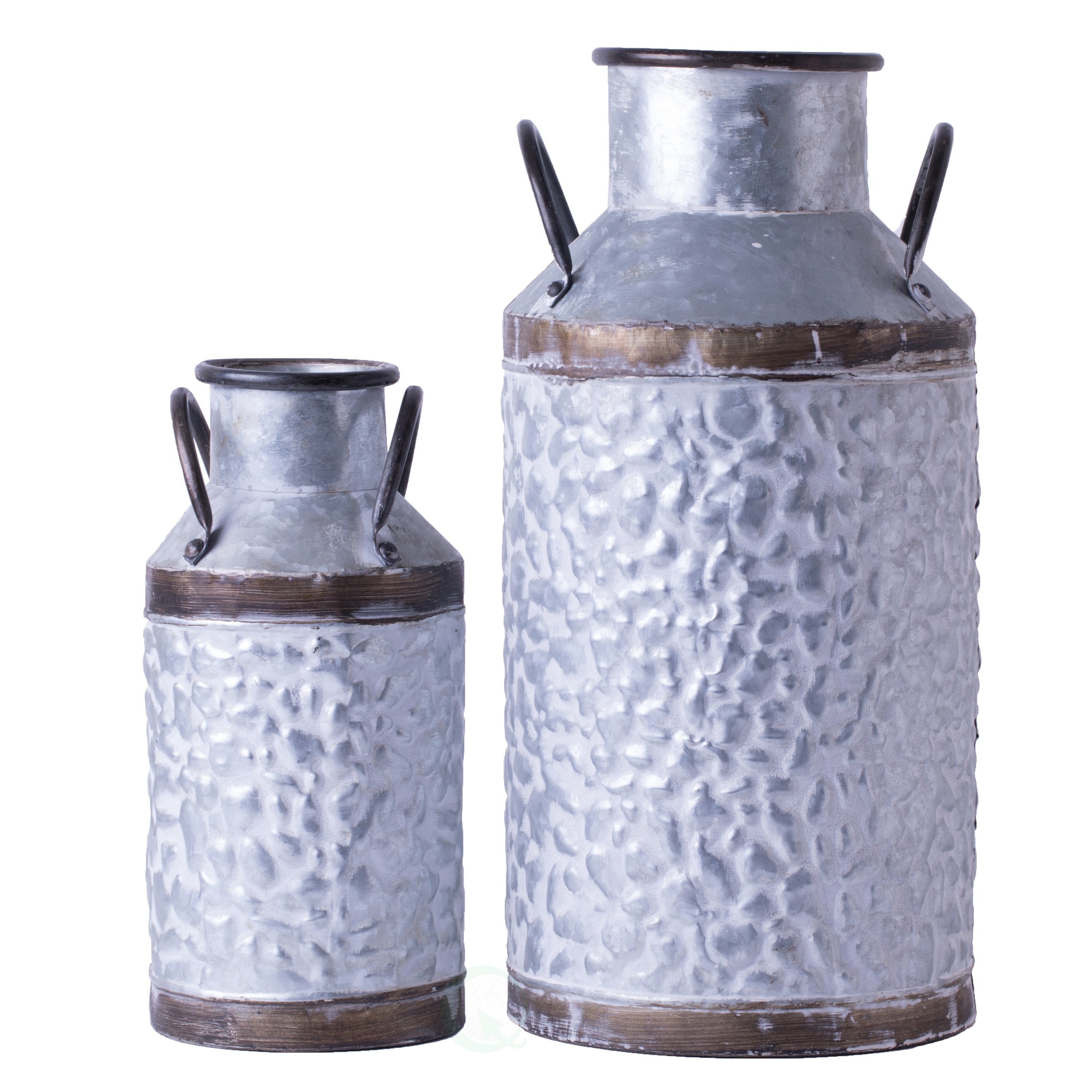 Rustic Farmhouse Style Galvanized Metal Milk Can Decoration Planter And Vase, - Set Of 2