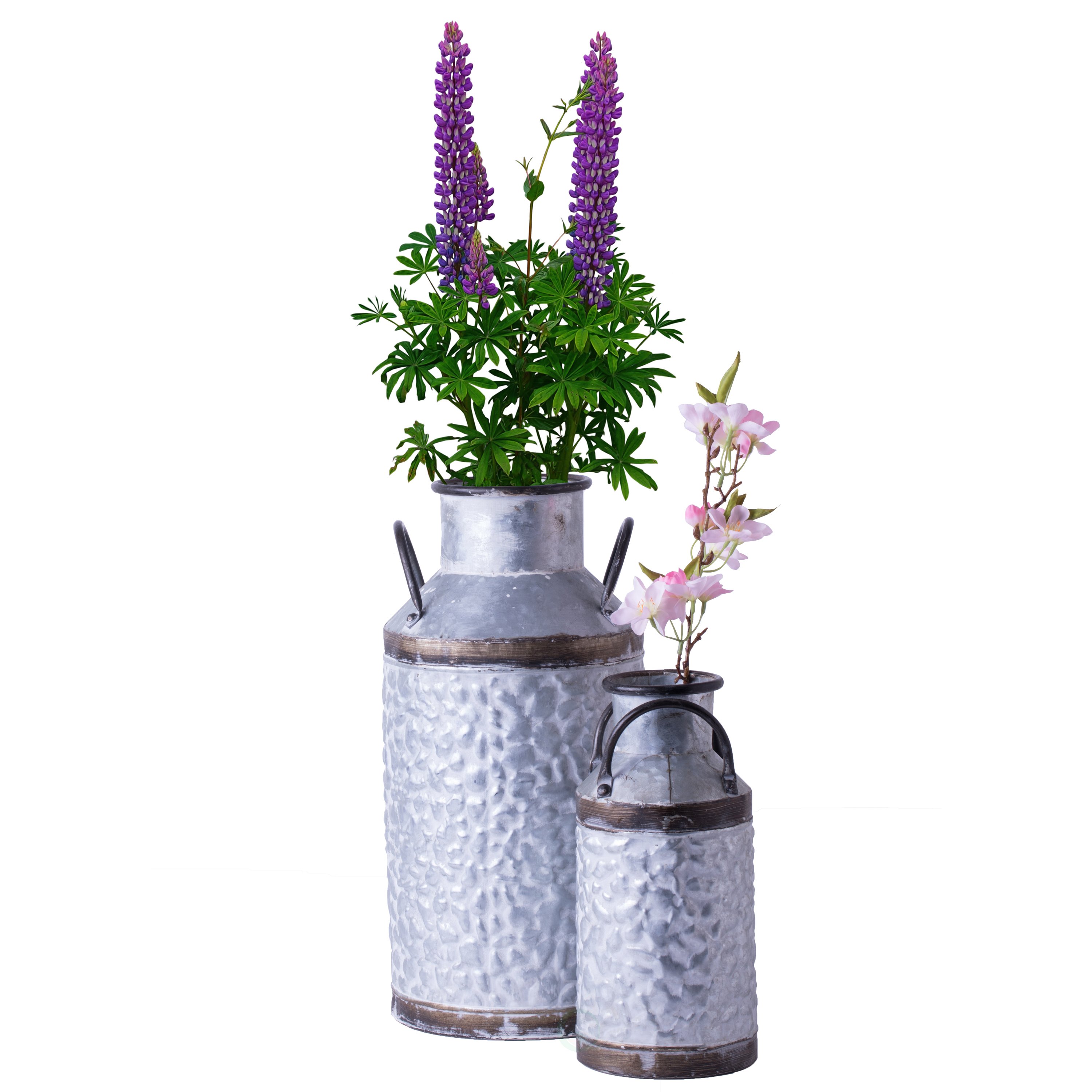 Rustic Farmhouse Style Galvanized Metal Milk Can Decoration Planter And Vase, - Set Of 2