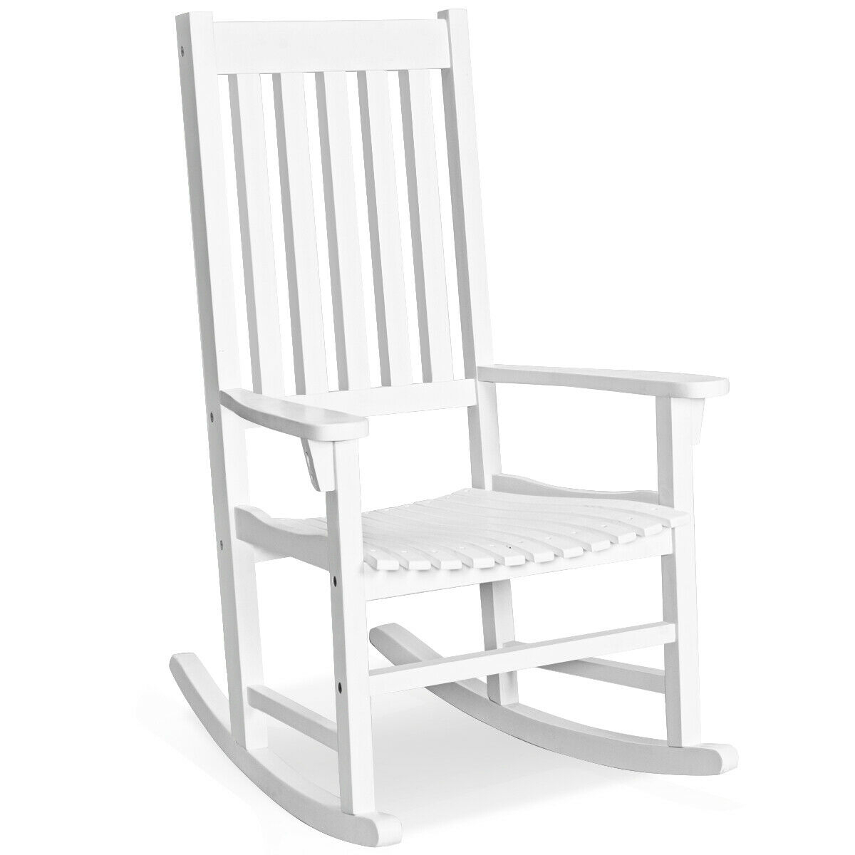 Wooden Rocking Chair Porch Rocker High Back Garden Seat For Indoor Outdoor - White