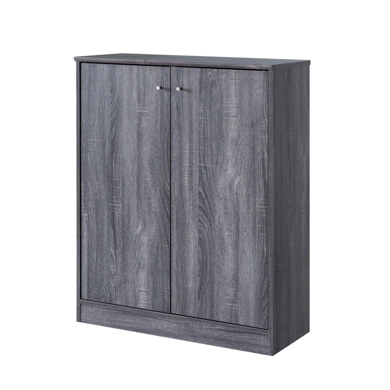 41 Inch Distressed Wooden Shoe Cabinet With 2 Drawers, Gray- Saltoro Sherpi