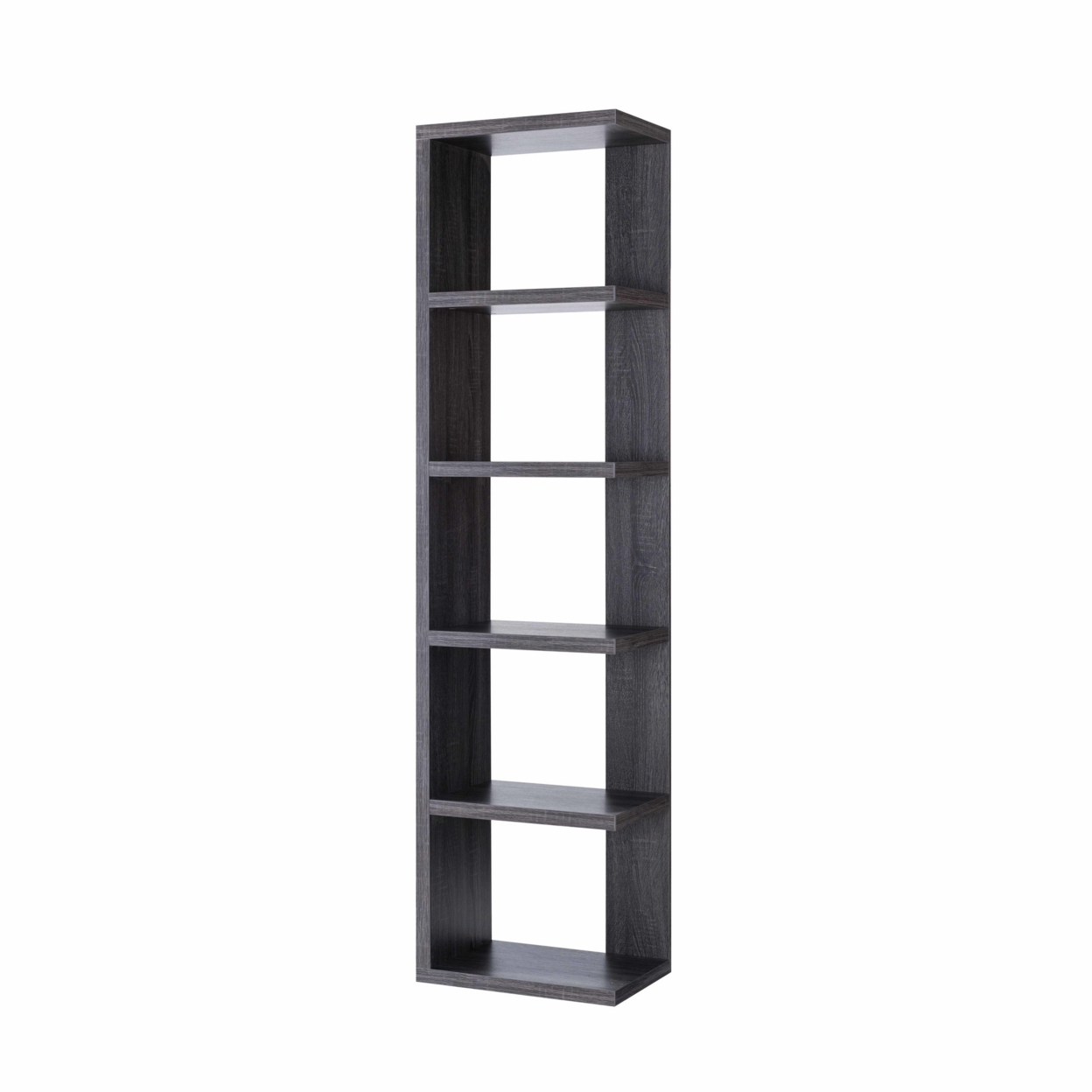 71 Inch Wooden Open Back Display Cabinet With 5 Shelves, Gray - Saltoro Sherpi