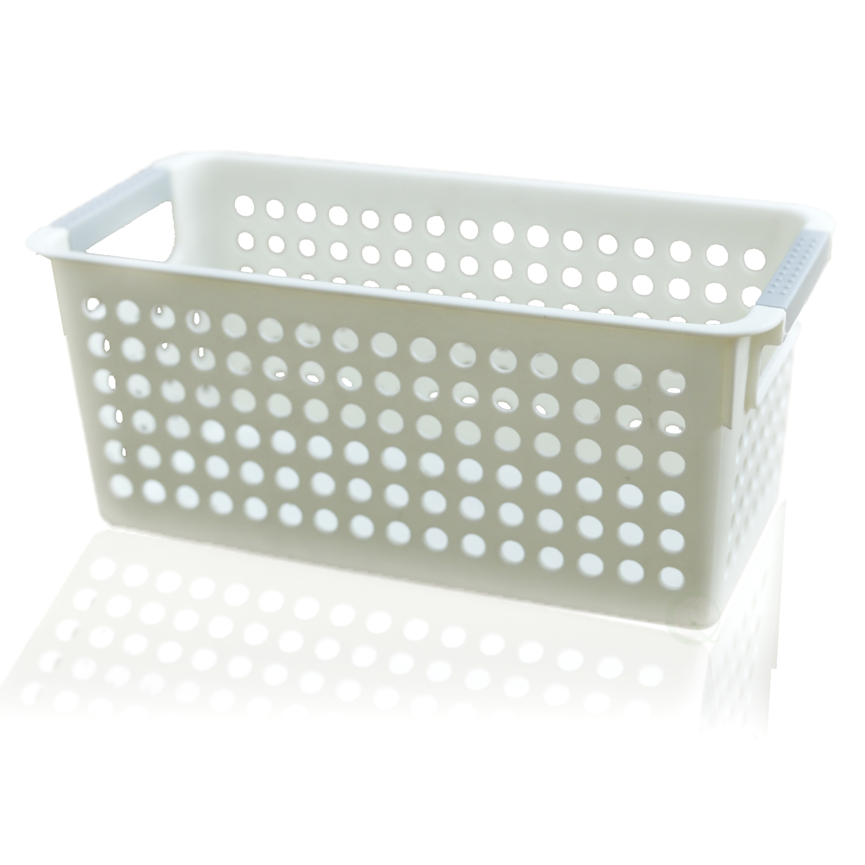 White Rectangular Plastic Shelf Organizer Basket With Handles - Single Large