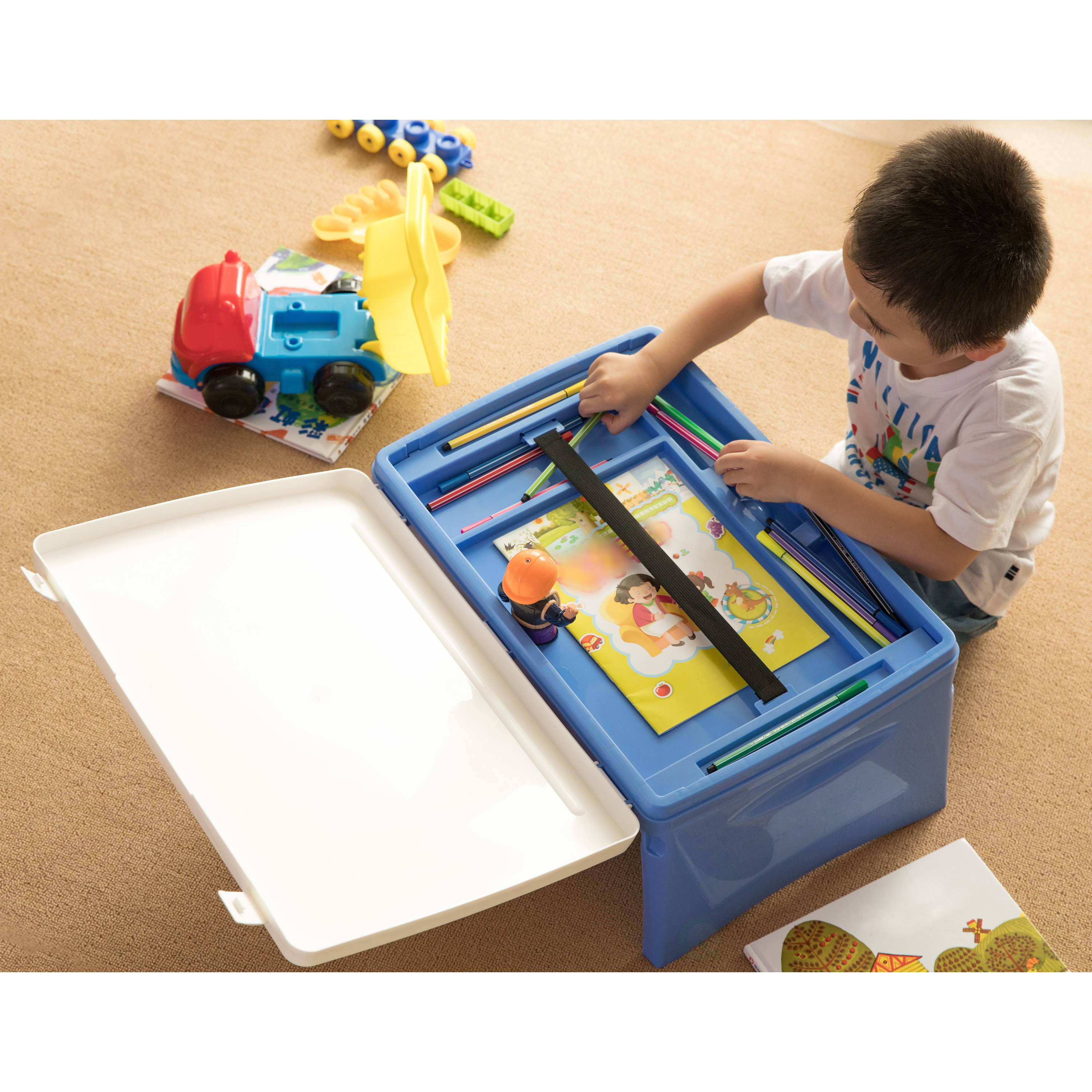 Blue And White Kids Portable Fold-able Plastic Lap Tray