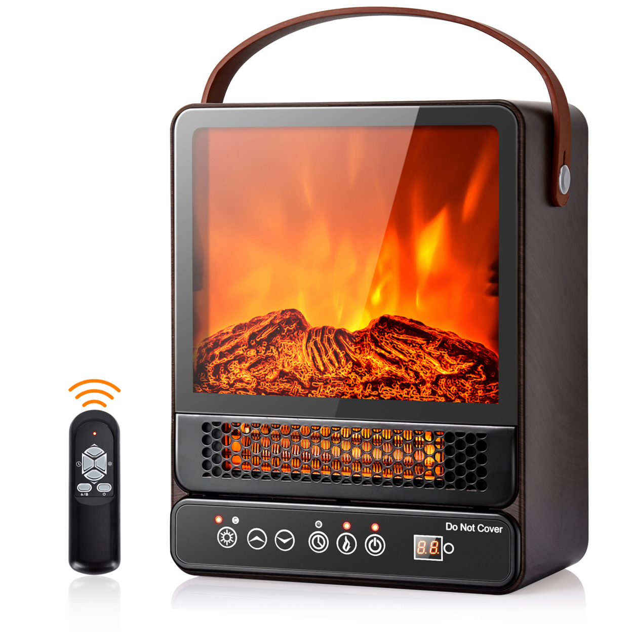 1500W Portable Electric Fireplace Heater W/ Remote Control Walnut/Maple - Walnut