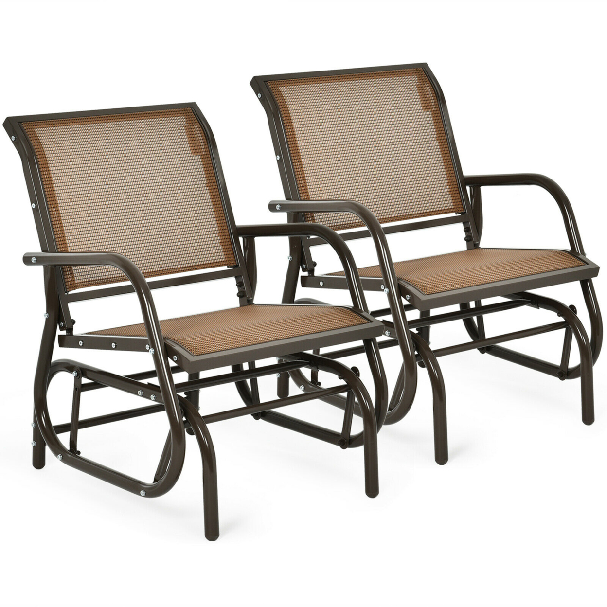 2PCS Patio Swing Glider Chair Single Rocking Chair Yard Outdoor Brown