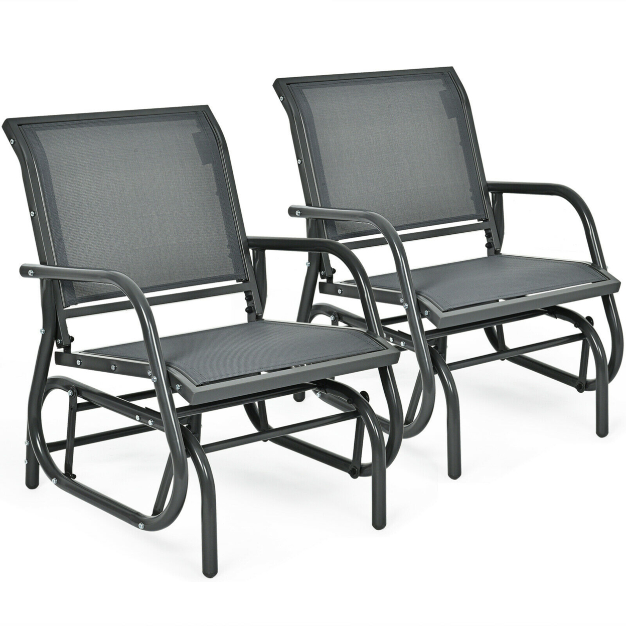 2PCS Patio Swing Glider Chair Single Rocking Chair Yard Outdoor Grey