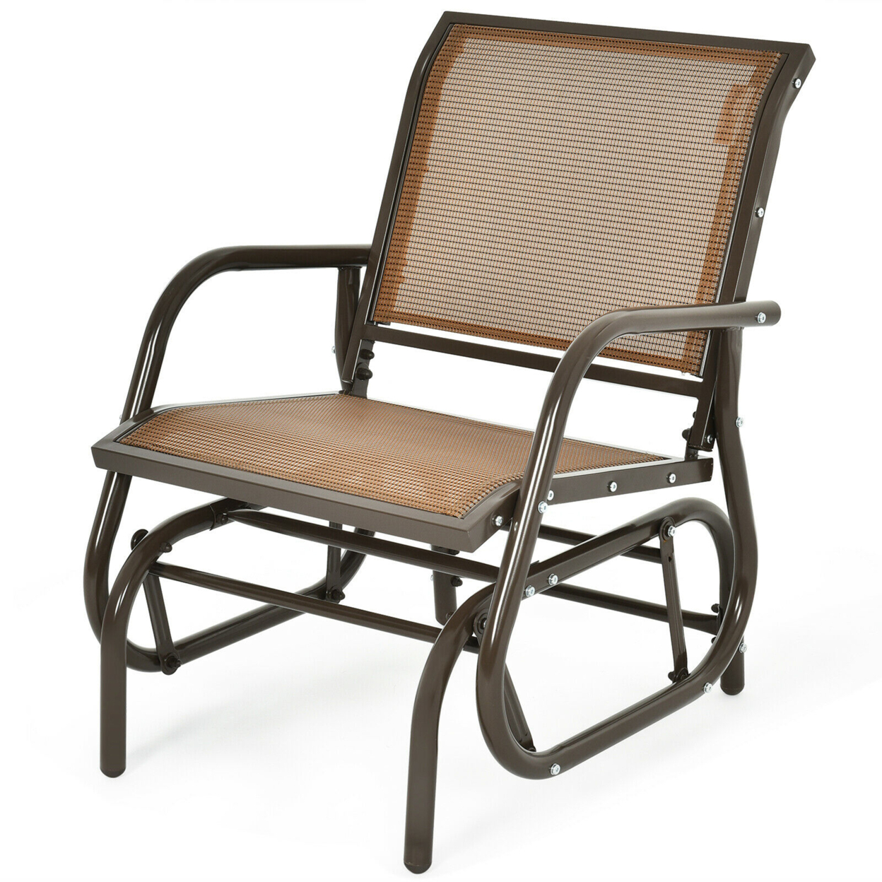 2PCS Patio Swing Glider Chair Single Rocking Chair Yard Outdoor Brown