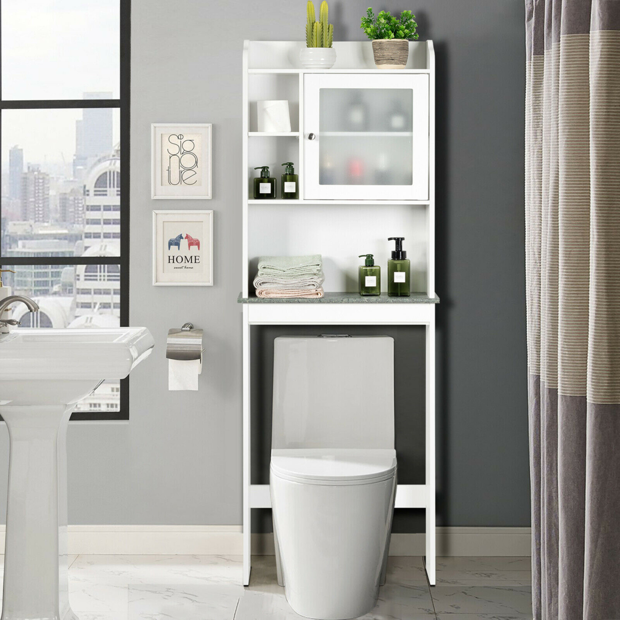 Over-the-Toilet Bath Cabinet Bathroom Space Saver Storage Organizer White