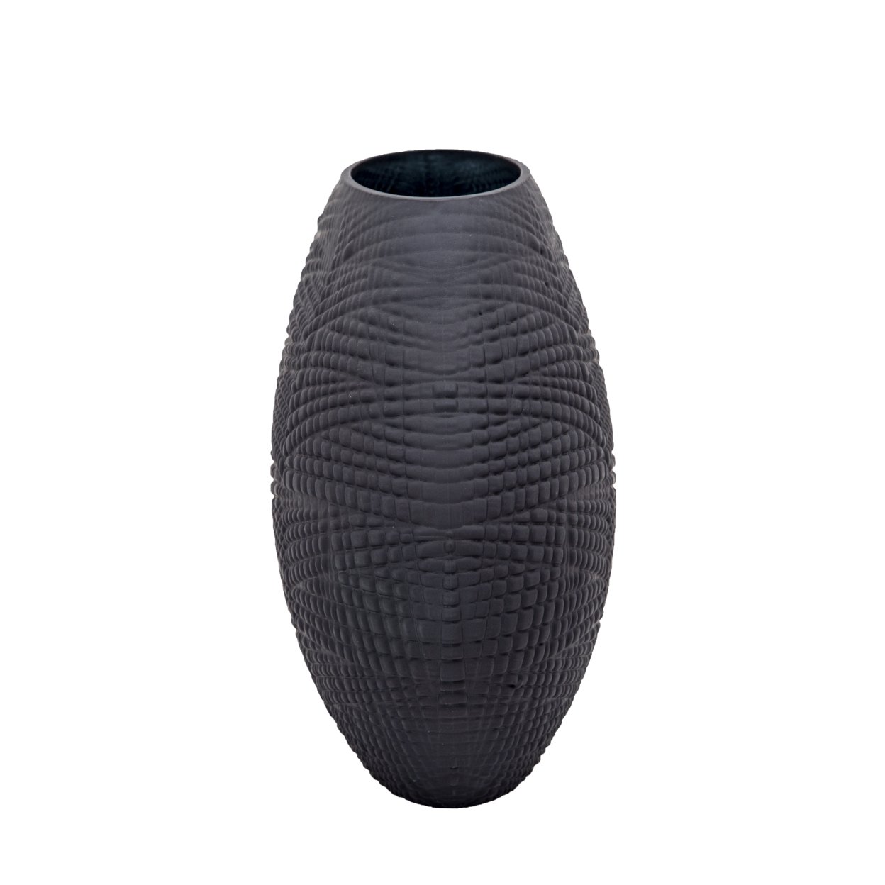 Glass Protruded Design Vase With Textured Details, Black- Saltoro Sherpi