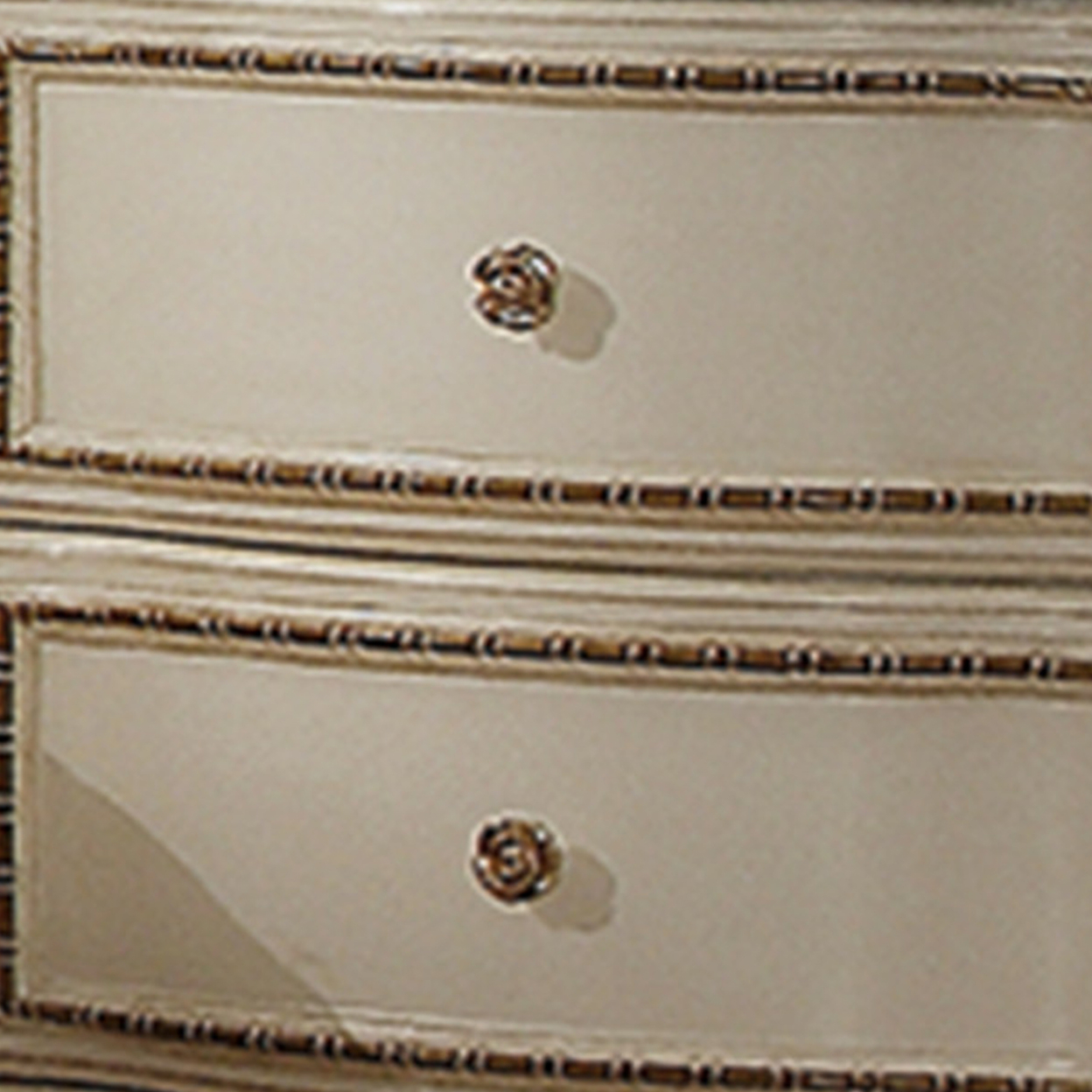 Two Drawer Nightstand With Carved Details And Cabriole Legs, Antique Pearl- Saltoro Sherpi