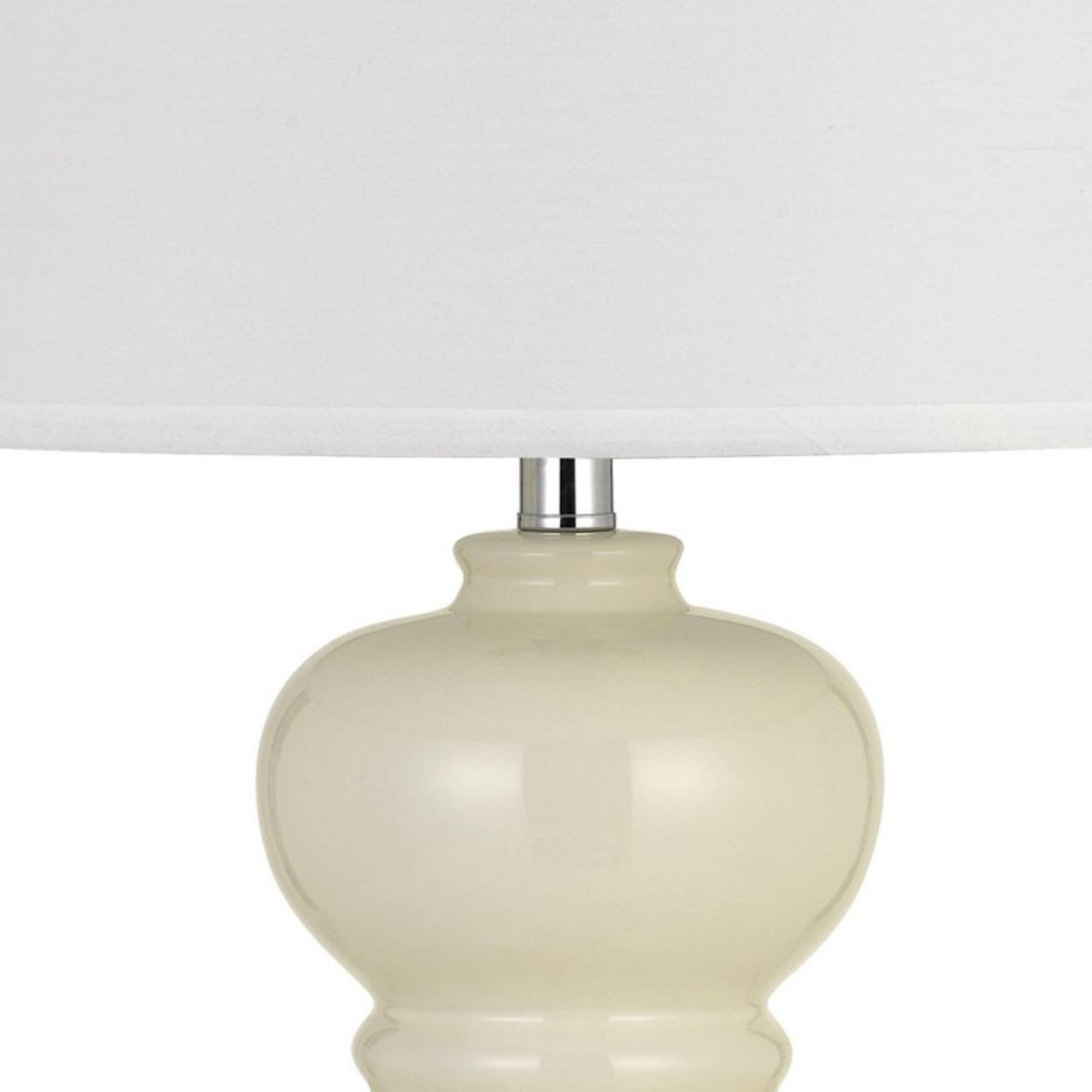 27 Ceramic Table Lamp With Hardback Style Shade, White And Silver- Saltoro Sherpi