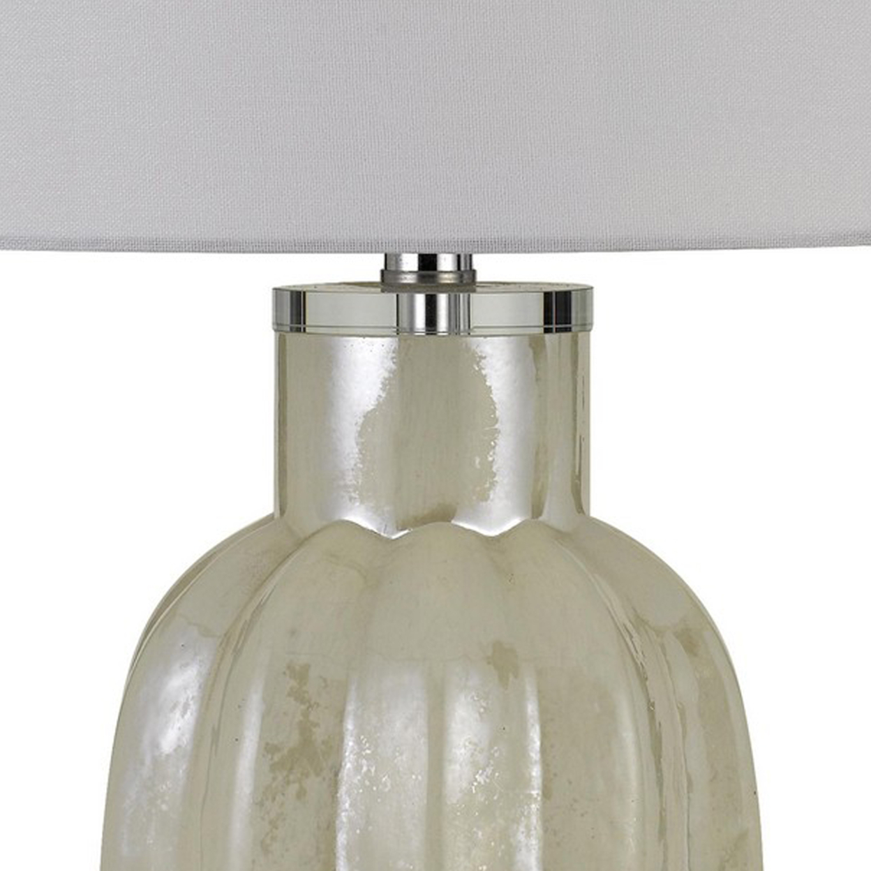 Glass Table Lamp With Round Hardback Fabric Shade, White- Saltoro Sherpi