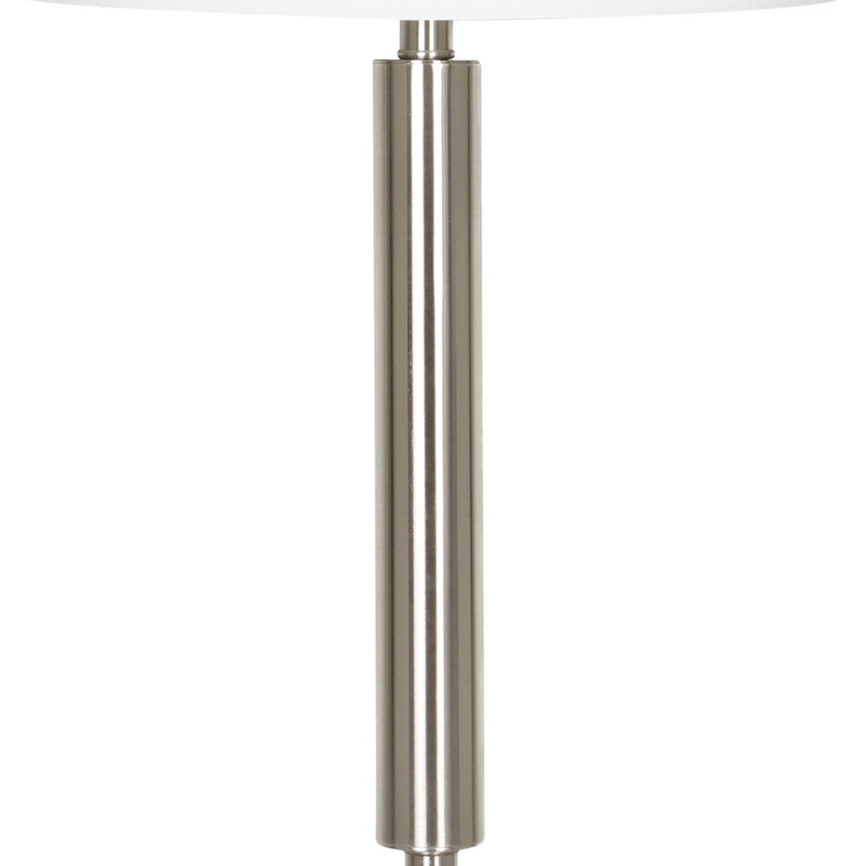 Metal Table Lamp With Fabric Drum Shade, White And Silver- Saltoro Sherpi