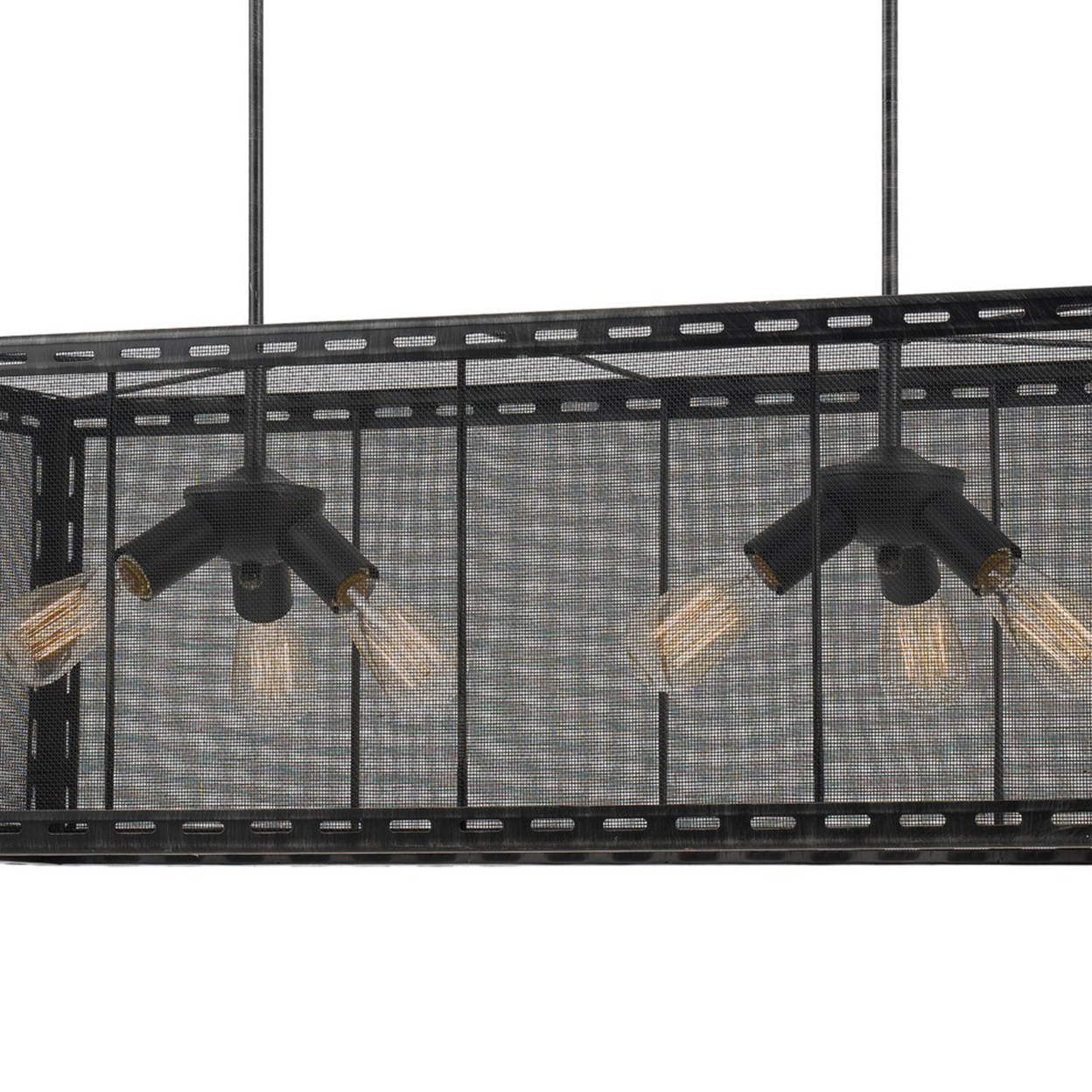 Metal Rectangular Open Frame Chandelier With Mesh Design, Black- Saltoro Sherpi