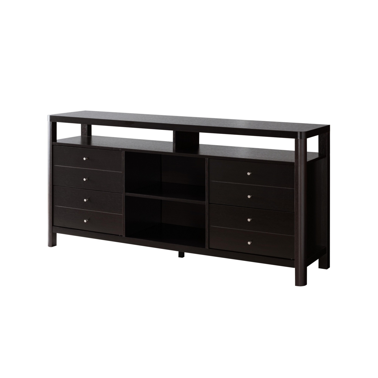 60 Inches 8 Drawer TV Stand With Open Compartments, Brown- Saltoro Sherpi