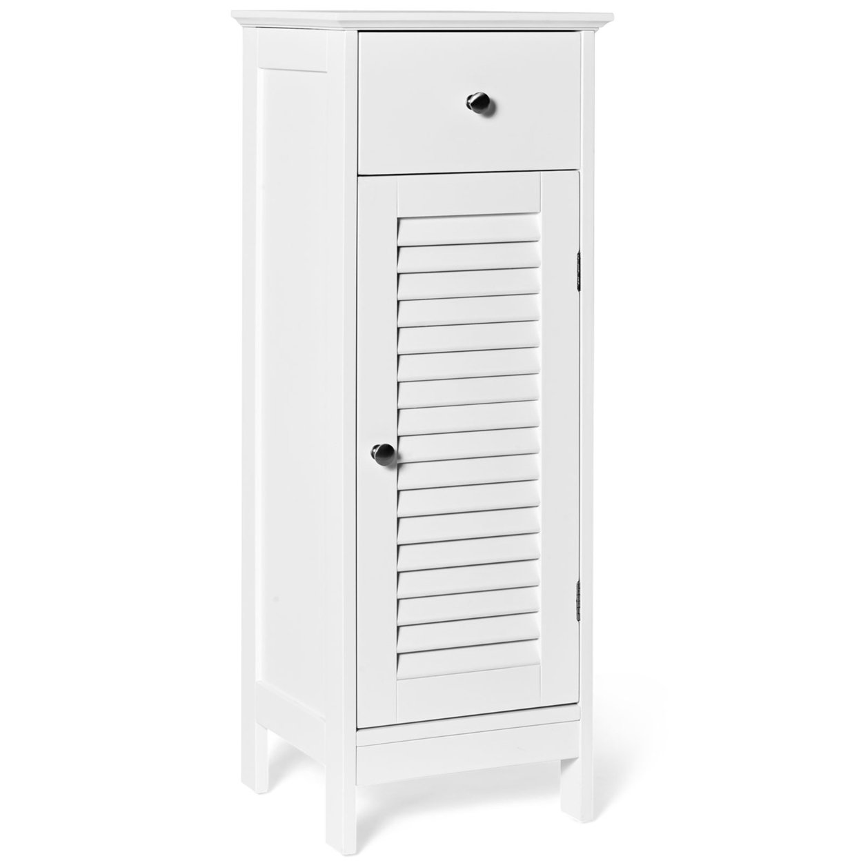 Bathroom Floor Storage Cabinet Side Wooden Organizer W/ Drawer & Shutter Door