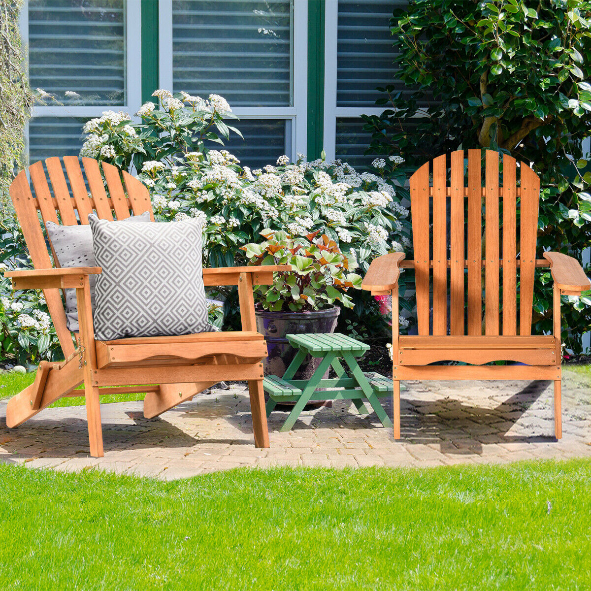 2 PCS Eucalyptus Adirondack Chair Foldable Outdoor Wood Lounger Chair Natural