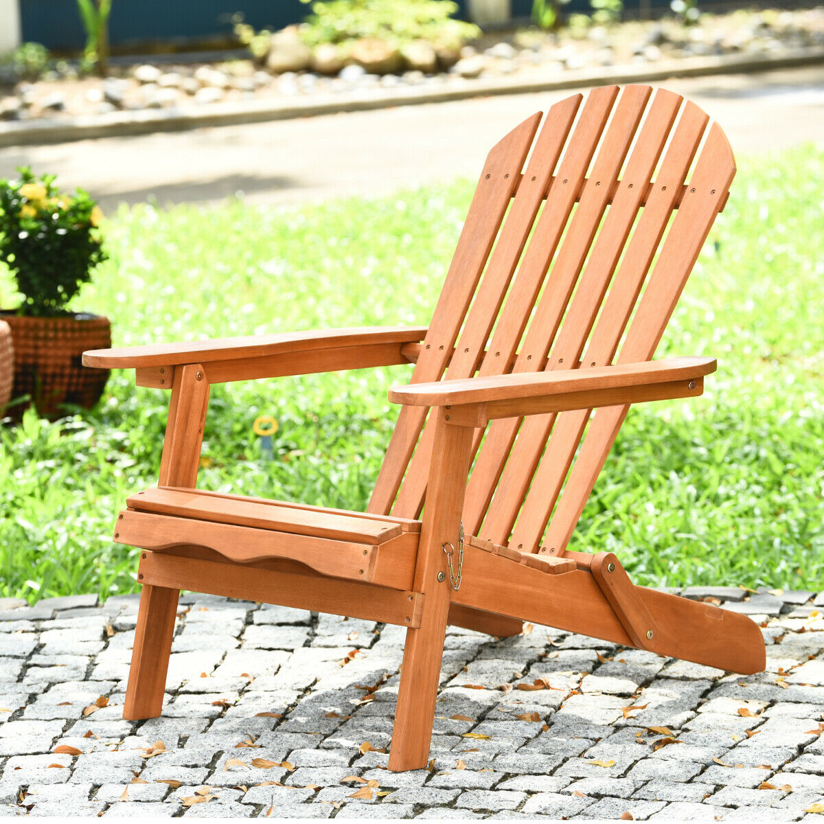 Eucalyptus Adirondack Chair Foldable Outdoor Wood Lounger Chair Natural