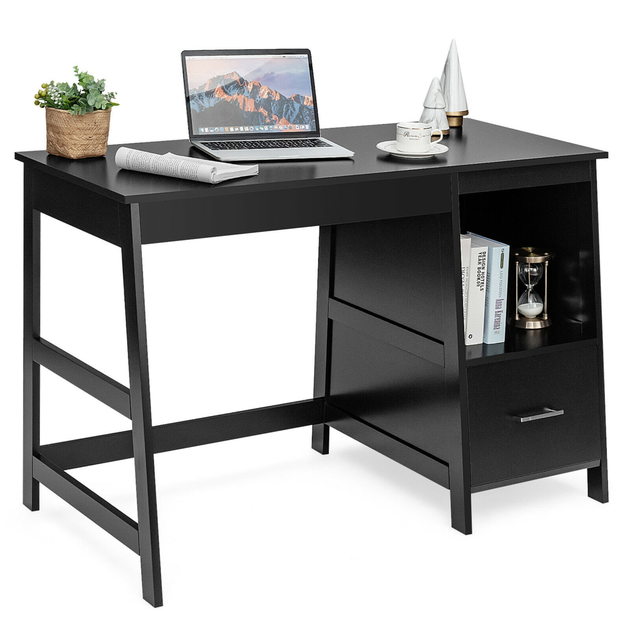 47.5'' Computer Desk Trestle Desk Writing Study Workstation W/ 2 Drawers