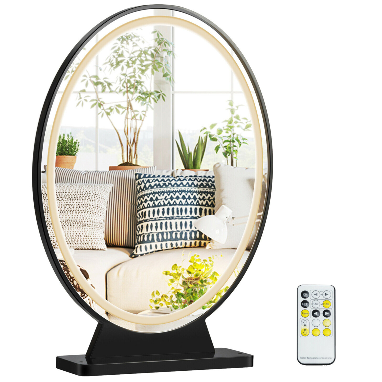 Hollywood Vanity Lighted Makeup Mirror Remote Control 4 Color Dimming Black/Gold/White - Black