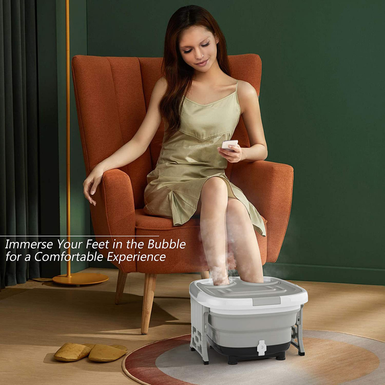 Portable Folding Foot Bath Spa Massager W/ Remote Control Timer Gray