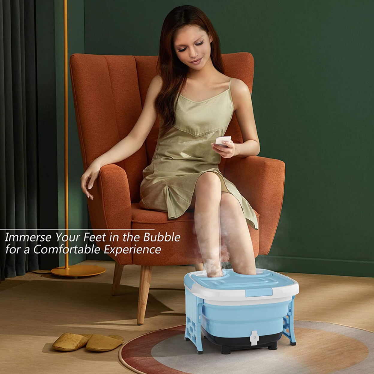 Portable Folding Foot Bath Spa Massager W/ Remote Control Timer Blue