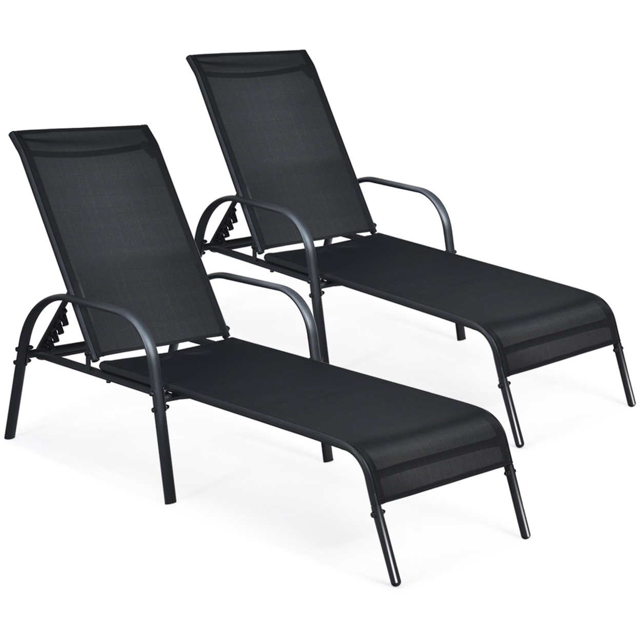 2PCS Adjustable Chaise Lounge Chair Recliner Patio Yard Outdoor W/ Armrest Black