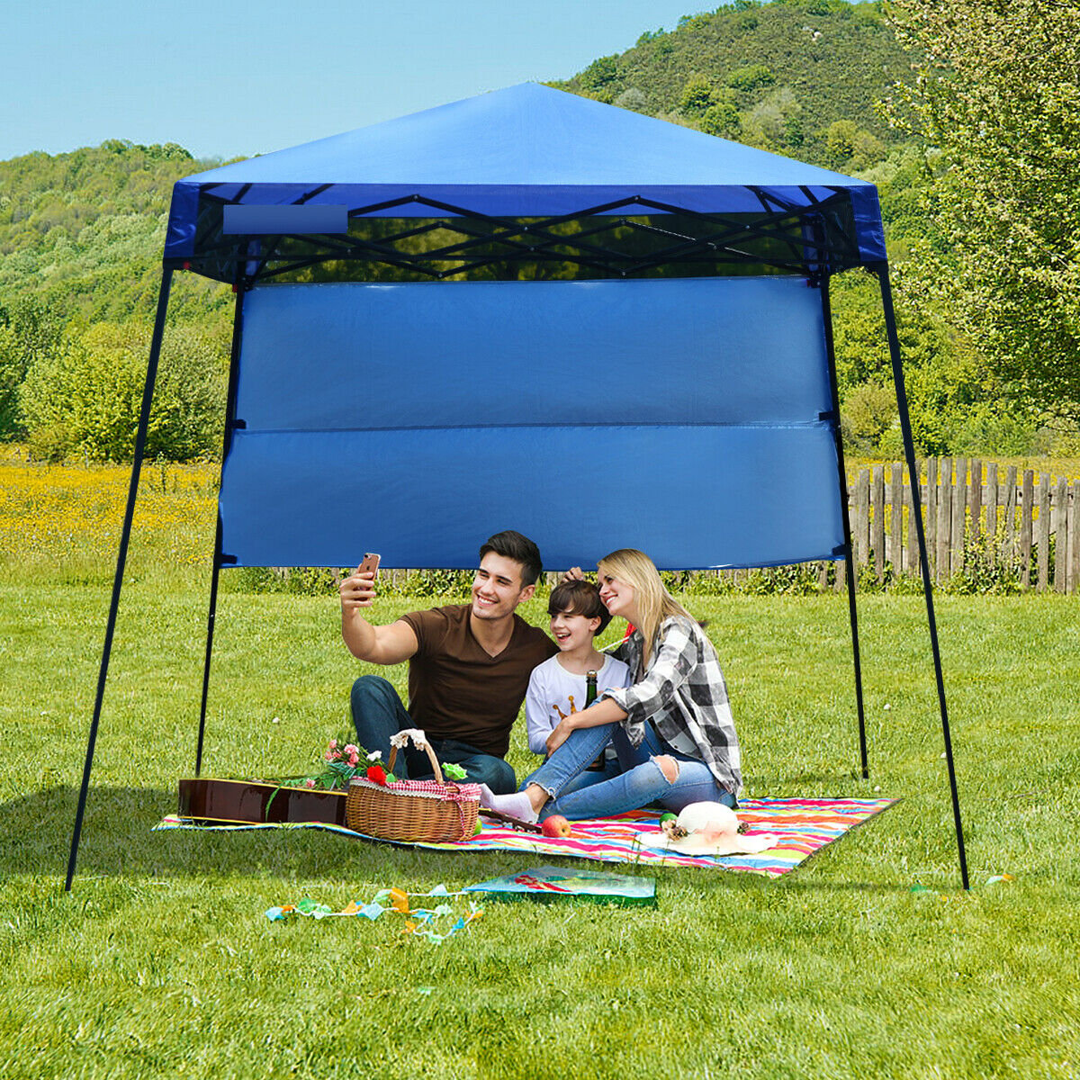7x7 FT Slant Leg Pop-up Canopy Tent Shelter Adjustable Portable Carry Bag - Blue