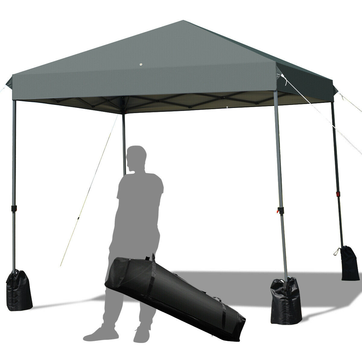 8x8 FT Pop Up Canopy Tent Shelter Wheeled Carry Bag 4 Canopy Sand Bag - Gray